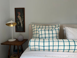 The Reading Pillow - Vintage Plaid in Teal + White