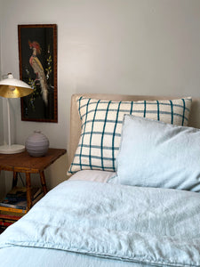 The Reading Pillow - Vintage Plaid in Teal + White