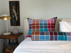 The Reading Pillow - Vintage Plaid in Teal, Purple + Brown