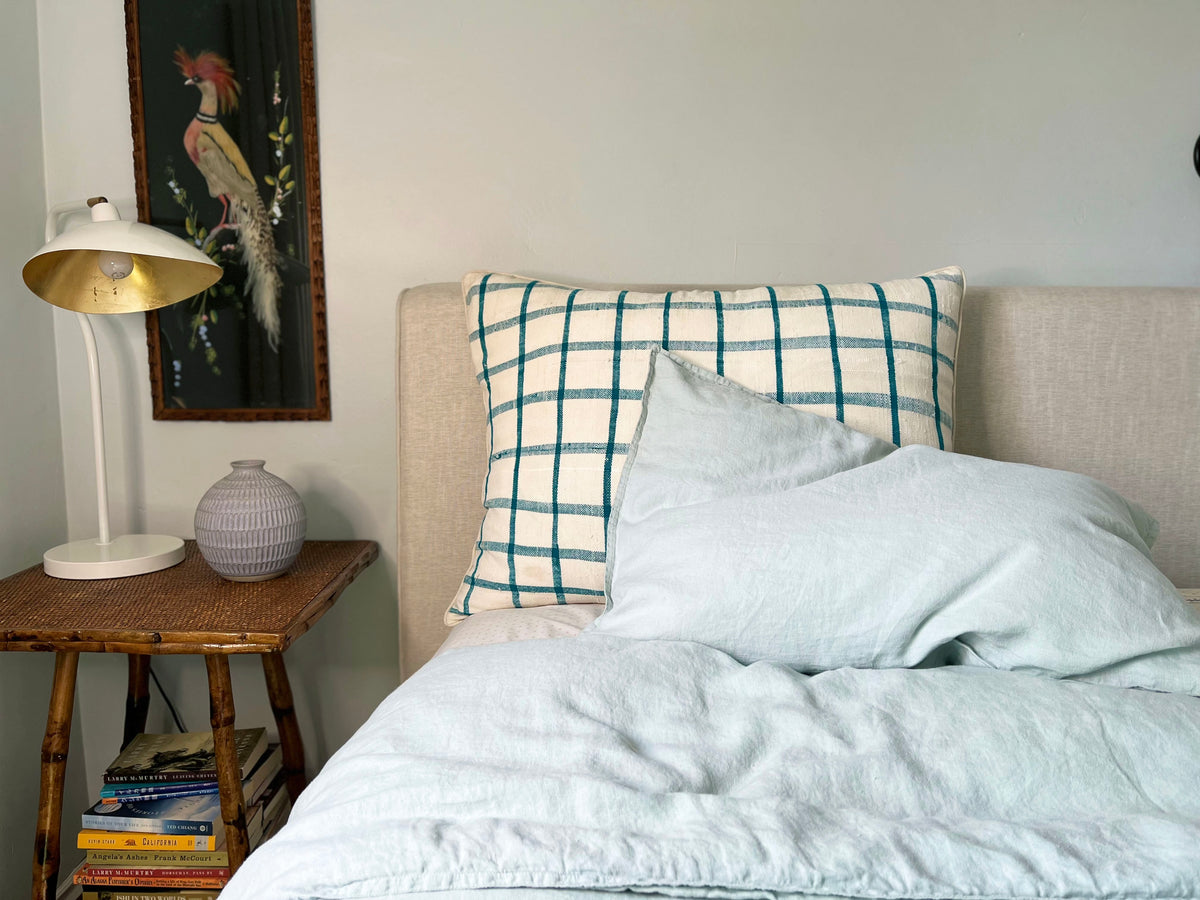 The Reading Pillow - Vintage Plaid in Teal + White