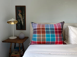 The Reading Pillow - Vintage Plaid in Teal, Purple + Brown